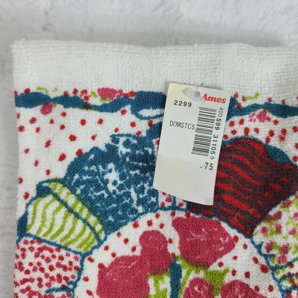 2 Vintage Hand Towels from Ames Department Store NWT white floral design